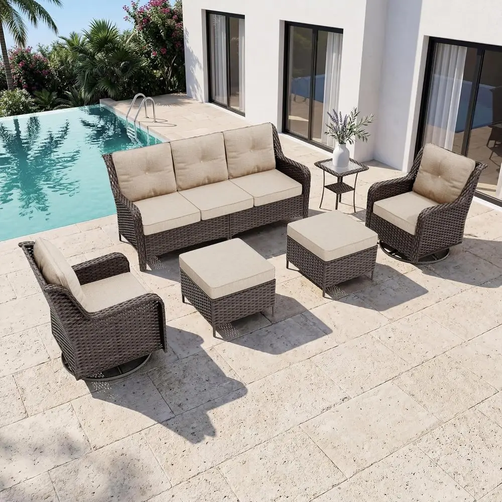 

Outdoor Patio urniture Set,6 Pieces 7 Seats Outdoor Sectional urniture All Weather Thick PE Rattan Wicker Patio Contion Set with