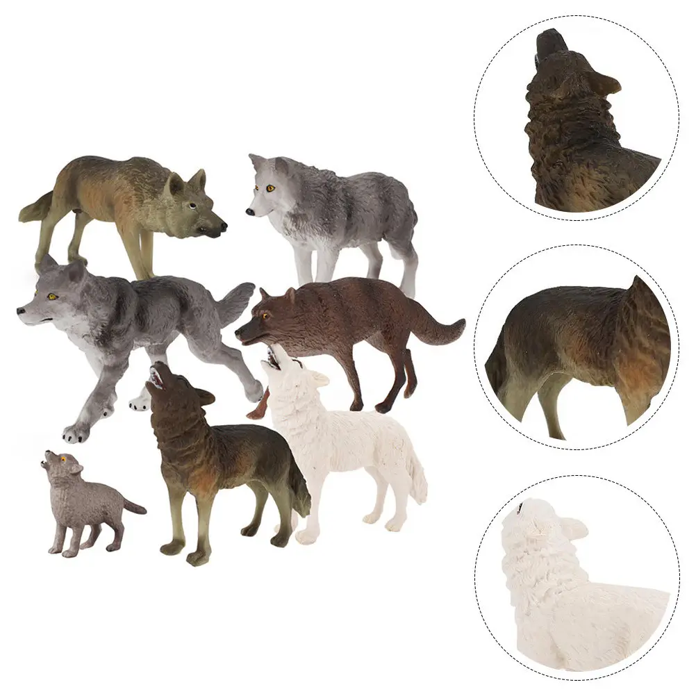 7Pcs Wolf Ornaments Set Realistic Mini Garden Landscape Decoration Desktop Flower Pot DIY Terrarium Moss Garden Supplies Animal