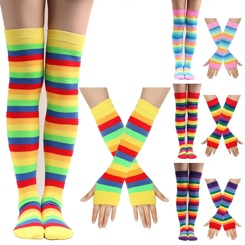 European and American children\'s stockings, over-the-knee socks, colorful striped gloves, color-blocking children\'s socks set