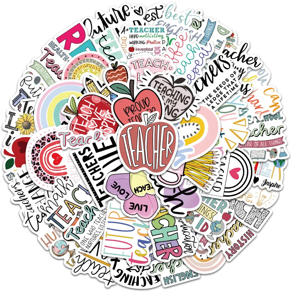 10/30/50pcs  Teachers' Day Thanks Teacher Cartoon Graffiti Stickers Phone Diy Book Hand  Laptop Waterproof Pvc Decal Stickers