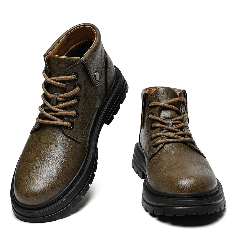 Genuine Leather Mens Motorcycle Boots Handmade Retro Men Ankle Boots Man Winter Plush Snow Botas Outdoor High Top Shoes Sneakers