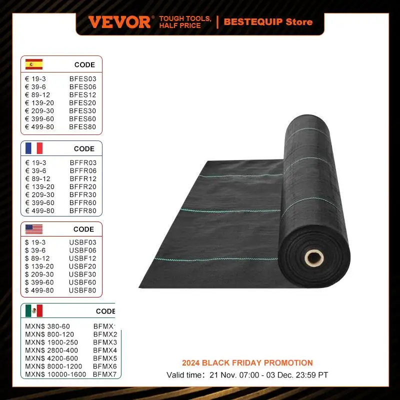 VEVOR Weed Barrier Landscape Fabric Heavy Duty Garden Fabric Woven PP Weed Control Driveway Geotextile Fabric for Landscaping