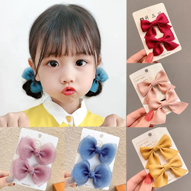 2pcs/Set Handmade Grosgrain Ribbon Bowknot Hair Clips Non Slip Alligator Clips Side Barrettes For Baby Girls Hair Accessories