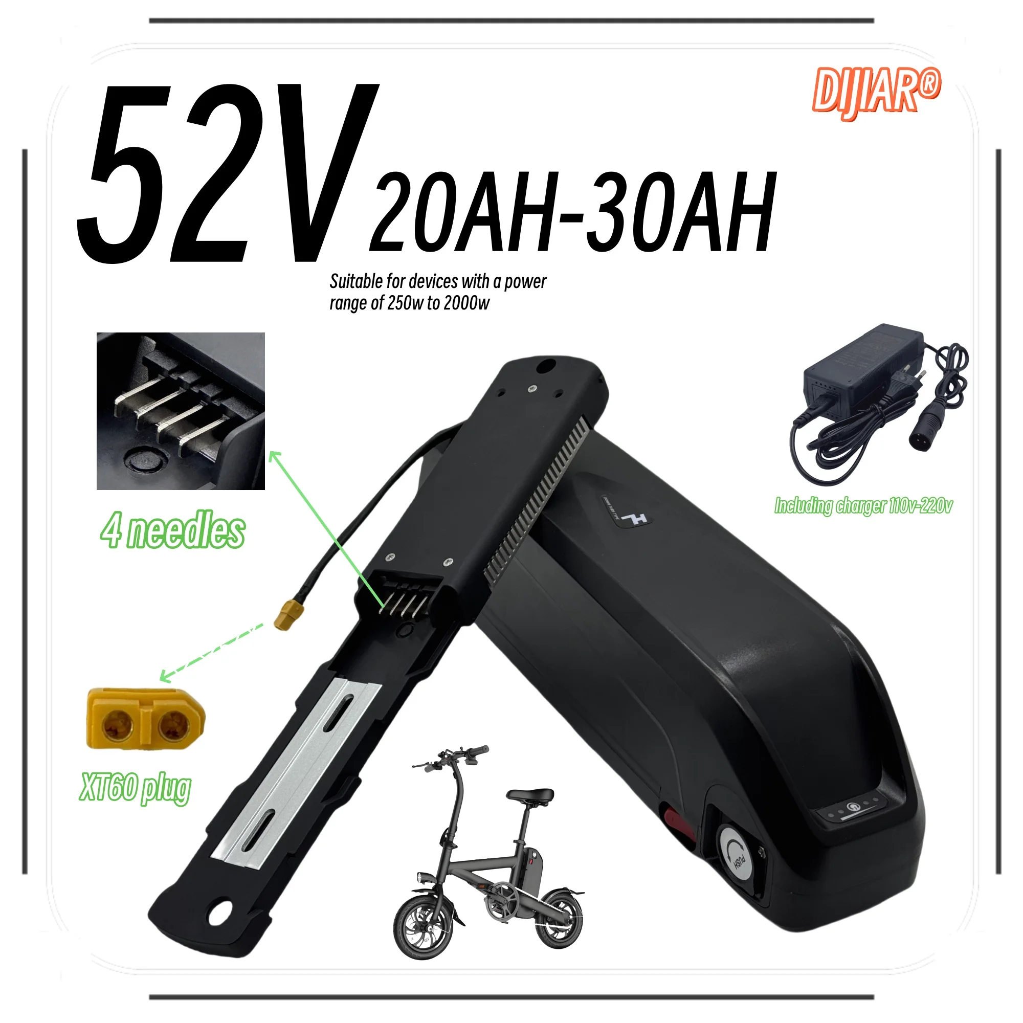 

52V 20AH 30Ah 4-pin Hailong battery XT60 discharge, suitable for BBS02, BBS01, BBSHD applications 500W-2000W motor