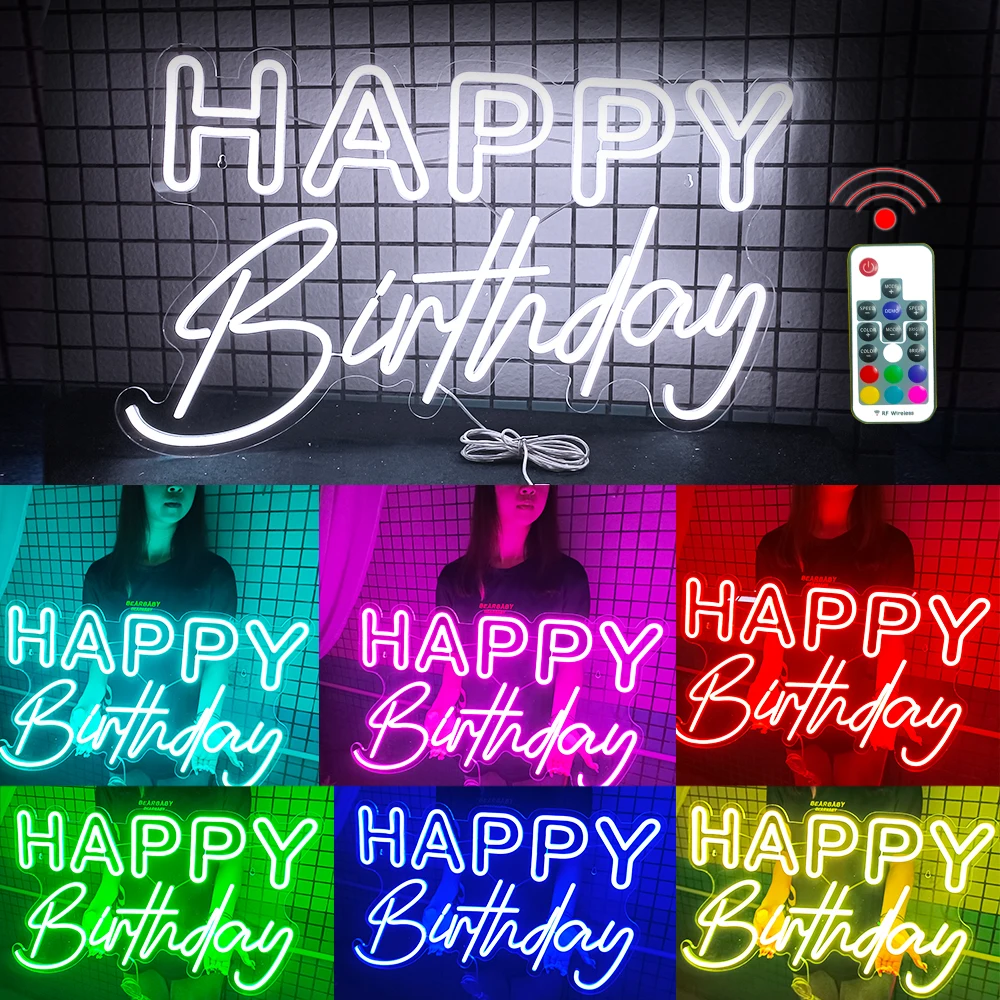 Extra Large Happy Birthday Neon RGB Color Changing Acrylic Light Sign for Birthday Party Backdrop Decor Birthday Party Favors 30