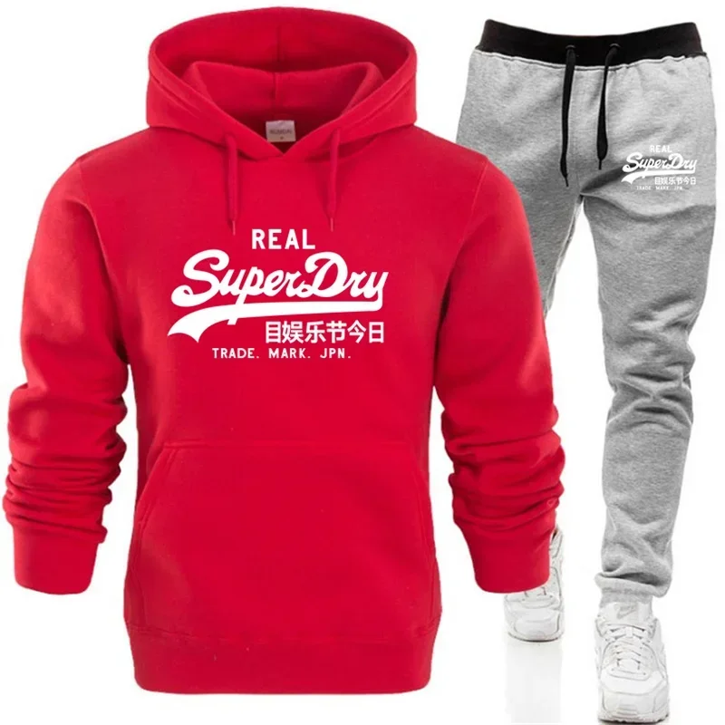 Autumn and winter male and female couples brand fitness sports set fashion hooded jumper + casual pants two-piece set