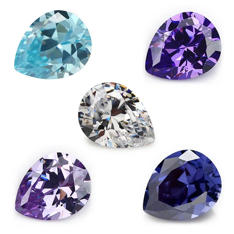 

3x5mm~10x12mm 5A Pear Cut Cubic Zirconia Synthetic Gemstone White Lavender Violet Tanzanite SeaBlue Mix 5 Colors Loose CZ Stone