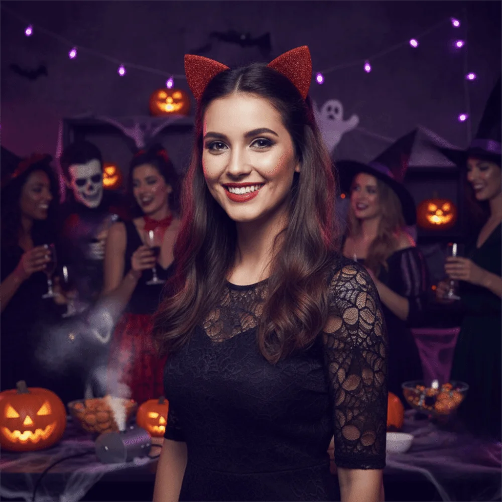 Cute Shinny Halloween Cat Ear Headband Universal with Non-slip Buckle Cat Ear Hair Hoop Fabric Wrapped Dress Up Head-wear Kid