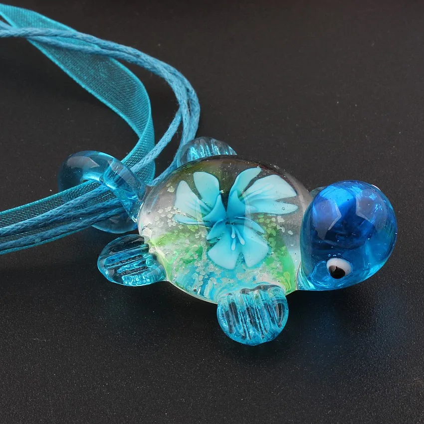 Fashion Wholesale 6pcs Handmade Murano Lampwork Glass Mixed Color Noctilucent Turtle Inside Pendants Charms Necklaces Hot