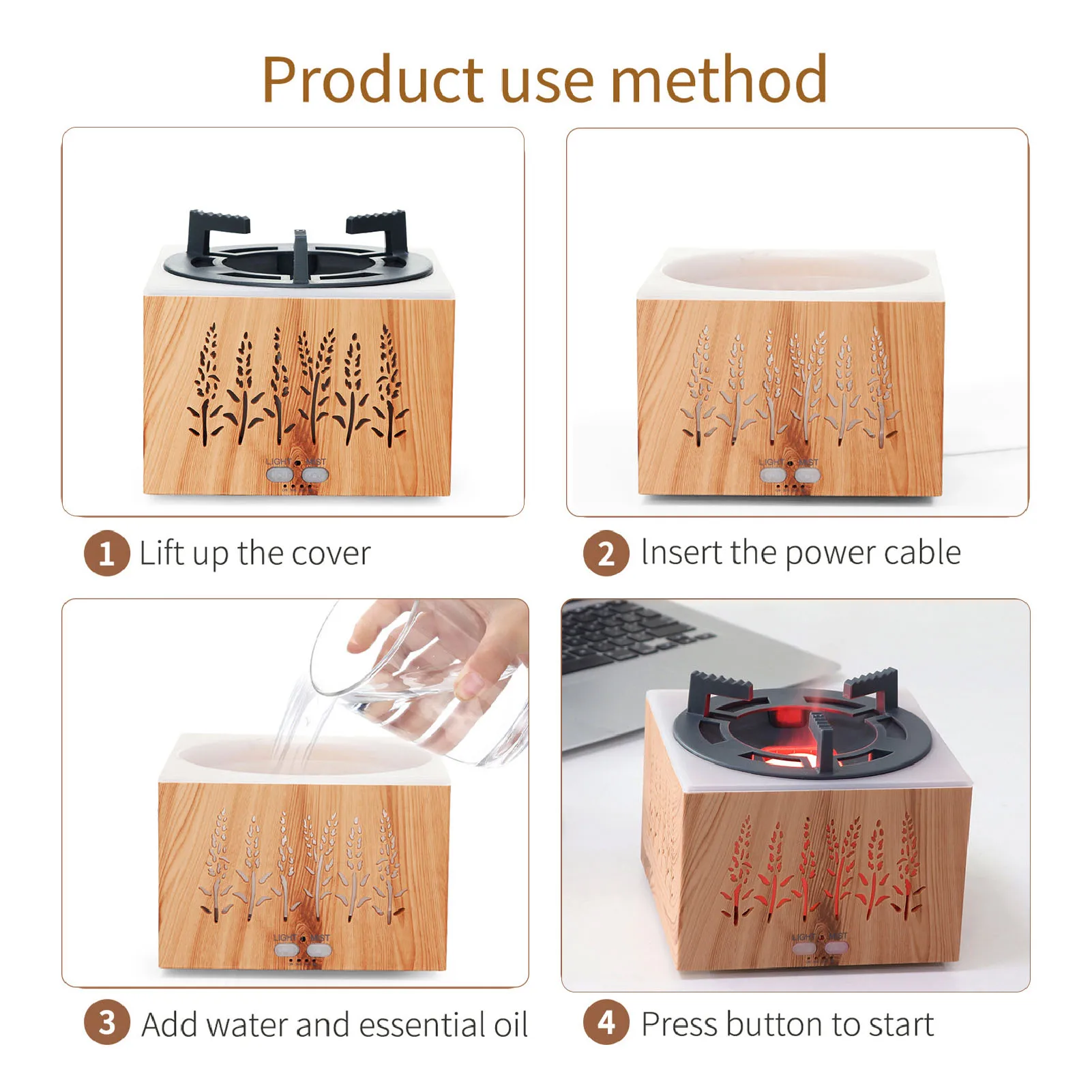 Flammenbefeuchter, Luftverdampfer mit ätherischen Ölen für Zuhause, Büro, Schlafzimmer mit Timer-Funktion, 400 ml USB-Aromatherapie-Diffusor