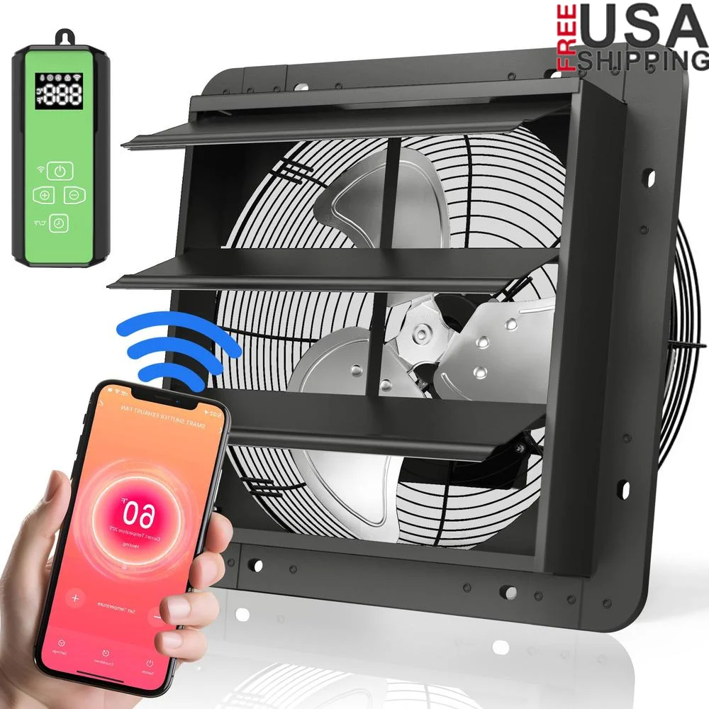 12 Inch High-Speed Ventilation Fan with WiFi Remote Control Timer Rust-Resistant Home Garage Attic Workshop Gable Coop Shed