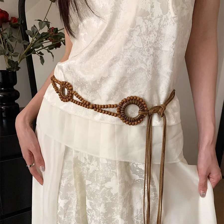 

Bohemian Retro Woven Ethnic Style Beaded Waist Rope with Dress Ethnic Style Waist Chain Decorative Thin Belt Belt for Women