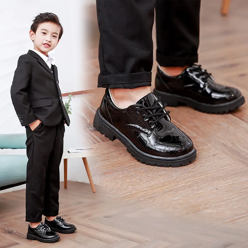 

Boys' Black Leather Shoes Soft Sole Performance Dance Black Middle and Large Children's Student Activity Shoes Spring