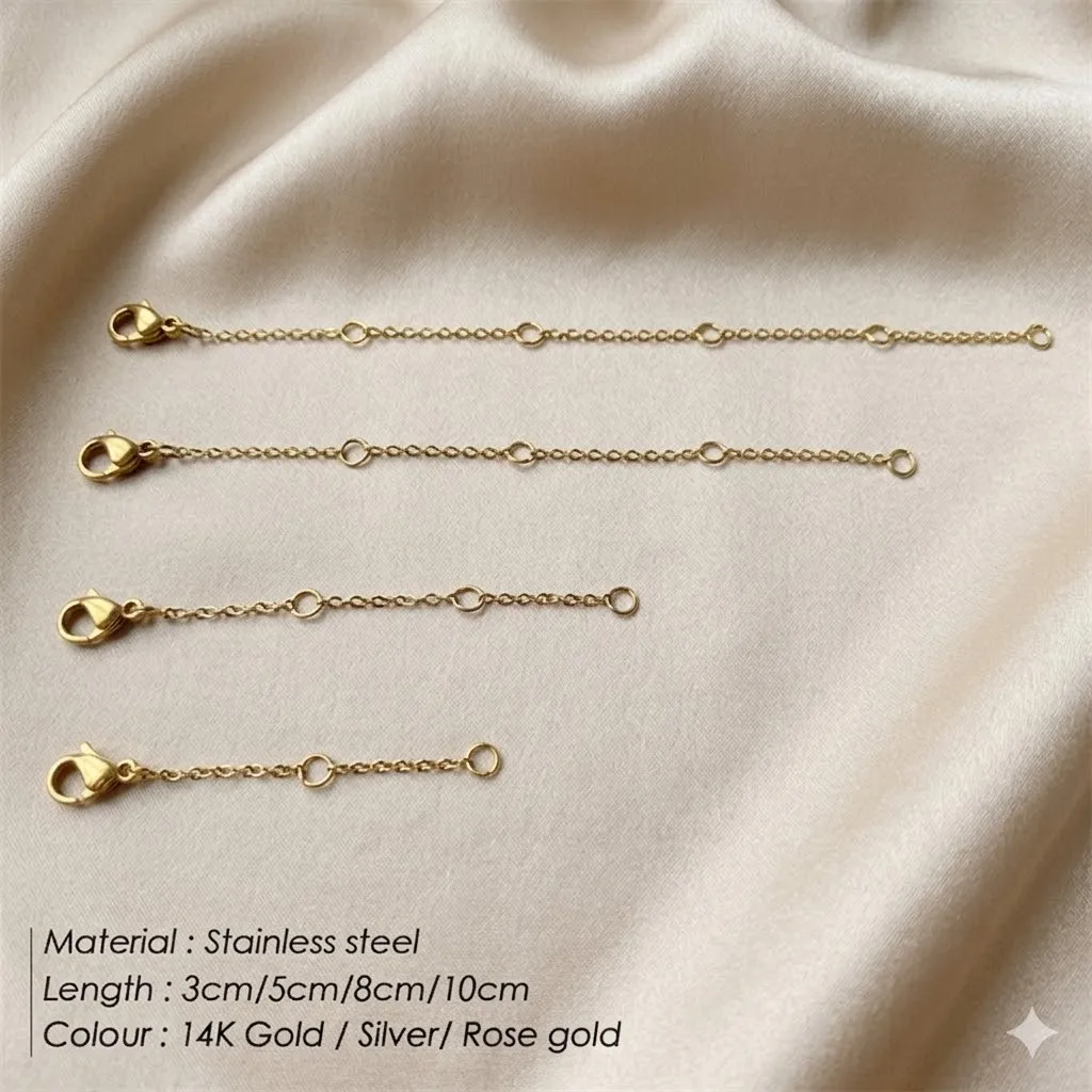 Goldene Edelstahl-Verlängerungskette mit Karabinerverschluss 3cm 5cm 8cm 10cm Verlängerungskette für Halskette Armband Schmuckherstellung