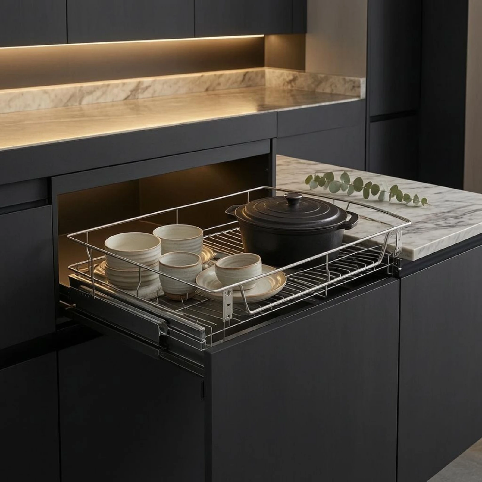 

Pull-out Cabinet Basket Metal Sliding Wire Basket Sliding Storage Drawer Divided Multi-Tier Storage Rack Effortless Gliding
