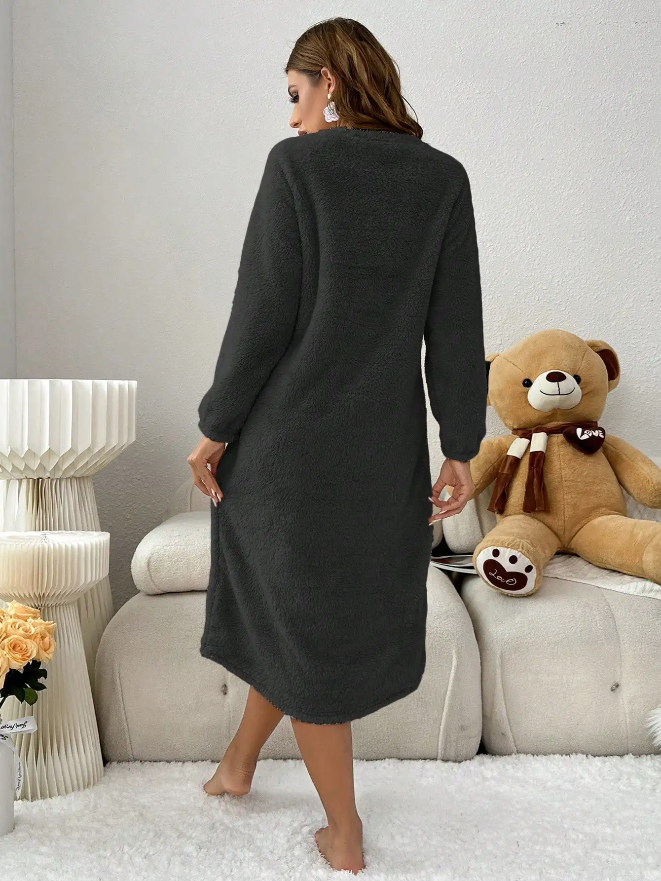 Women\'s new autumn and winter style long-sleeved sleeping dress SLEEPY BEAR casual thick home MIDI skirt