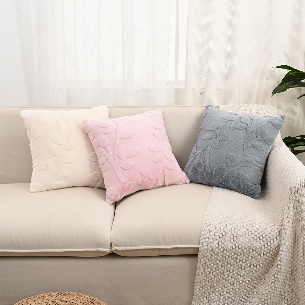 BUYNOW 1PC Plüsch Blatt Muster Nette Rosa Kissenbezug High-end-Luxus Wohnzimmer Sofa Kissen Abdeckung Hause Schlafzimmer auto Dekor – Detail 1
