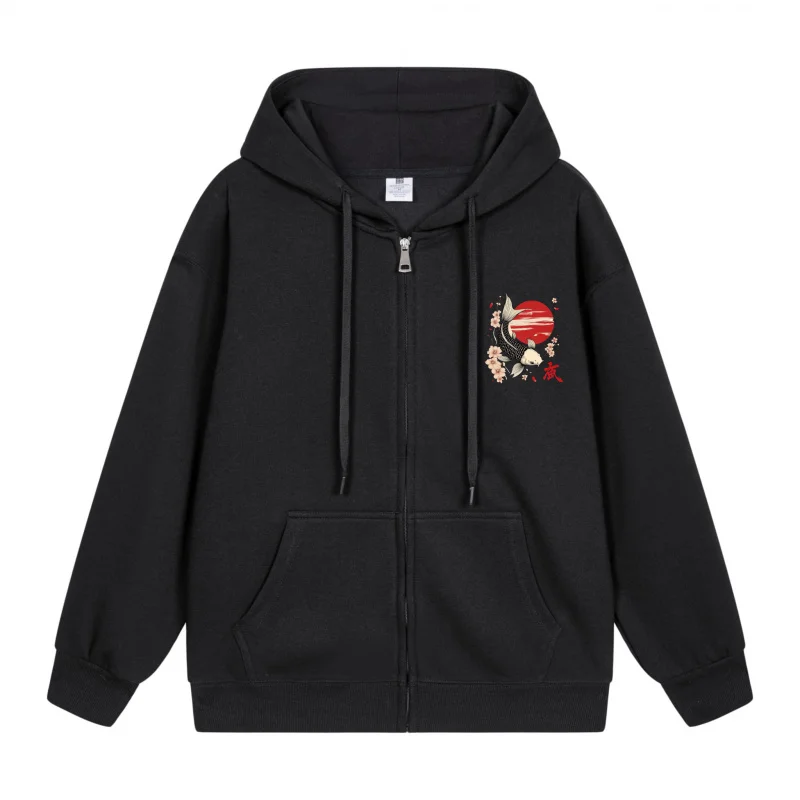 

Men's Zip-Up Hoodie Red And Black Cat Design 2025 New Style Casual Couples’ Style Couples’ Style