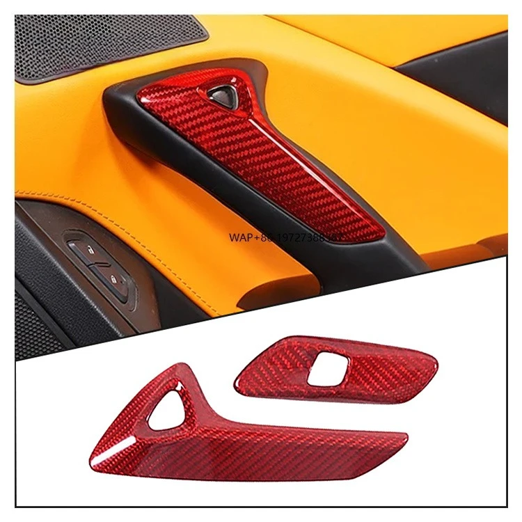 

For 2014-2019 C7 True Carbon Fiber Car Interior Red Carbon Interior Door Handle Decorative Cover