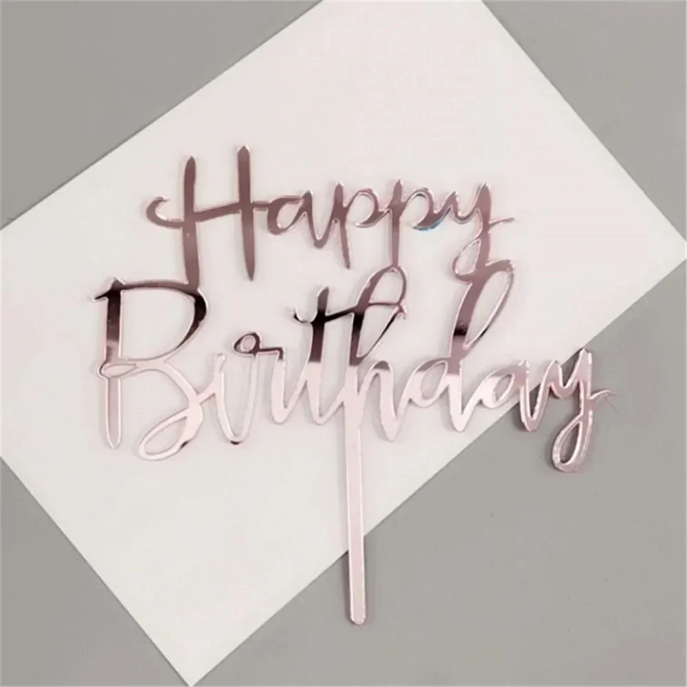 เค้ก Toppers อุปกรณ์ตกแต่ง Rose Gold เค้กวันเกิดแฮปปี้ Topper อะคริลิค Cupcake Topper สําหรับ Boys Birthday Party ถ้วย