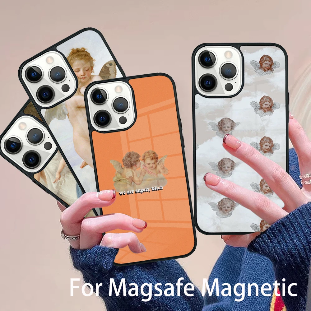 

Angel Cupid Art Paint Phone Case Magesafe Magnetic Wireless Charge Cover For IPhone 16 11 12 13 14 15 Pro Max Plus Mini