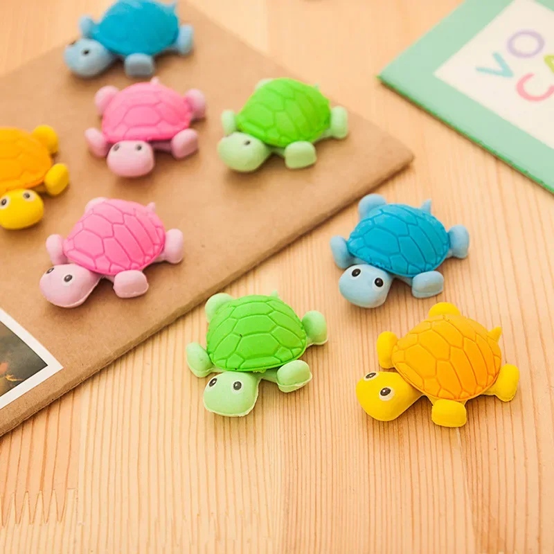 4 Pcs Cartoon Animal Eraser Small Turtle Rubber Stationery Kawaii School Supplies Kids Cute Gifts