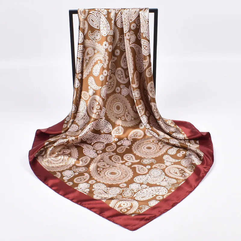 90*90cm Luxury Design Paisley Silk Satin Hair Scarf Women Kerchief Printed Female Square Bandana Neck Hijab Lady Shawls Scarves