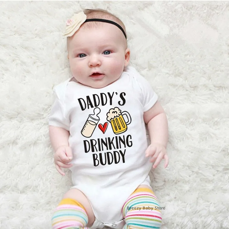 

Daddy's Drinking Buddy Bodysuit Funny Newborn Baby Boy Onesie Clothes Summer Baby Girl Clothes Tiny Cotton Rompers