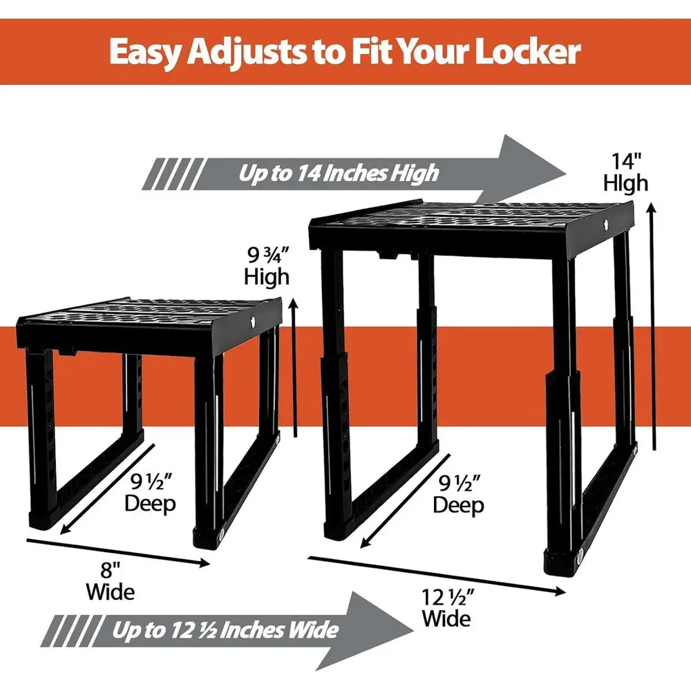 Locker Organizer Shel, Adjustable Width and Height, Stackable, Ideal for School, Office, Gym Lockers, Kitchen Cabinet & Under Si
