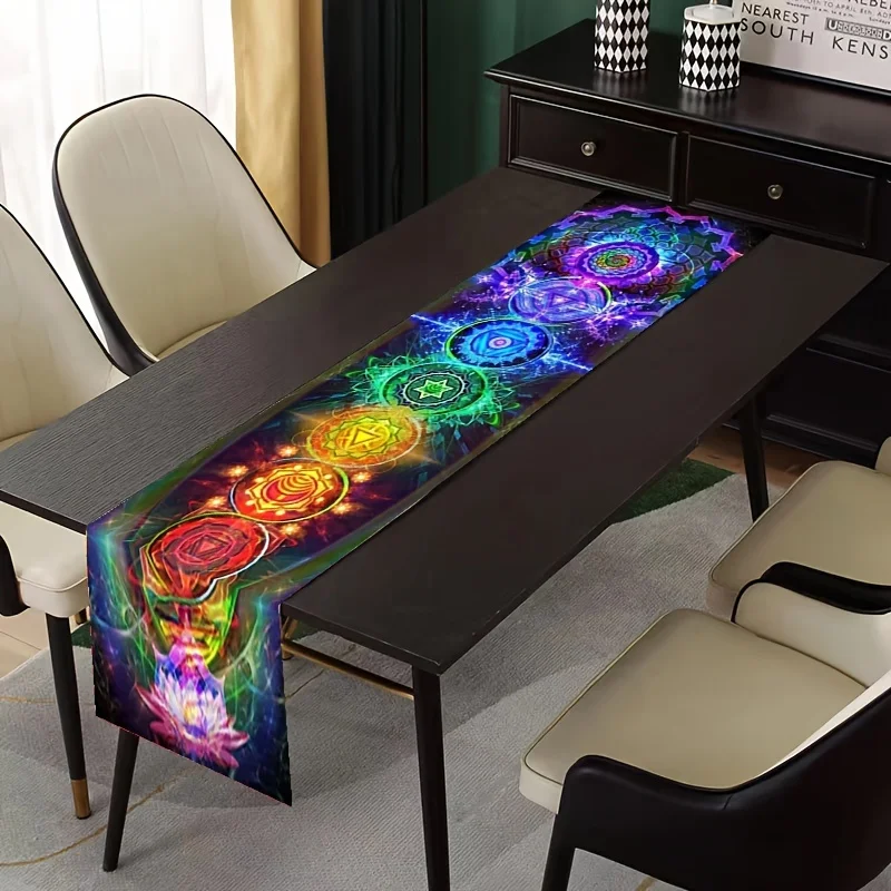 Vibrant Yoga Chakra Table Flags, Cosmic Design, Suitable For Home, Dining And Party Decoration, Tablecloth Decoration