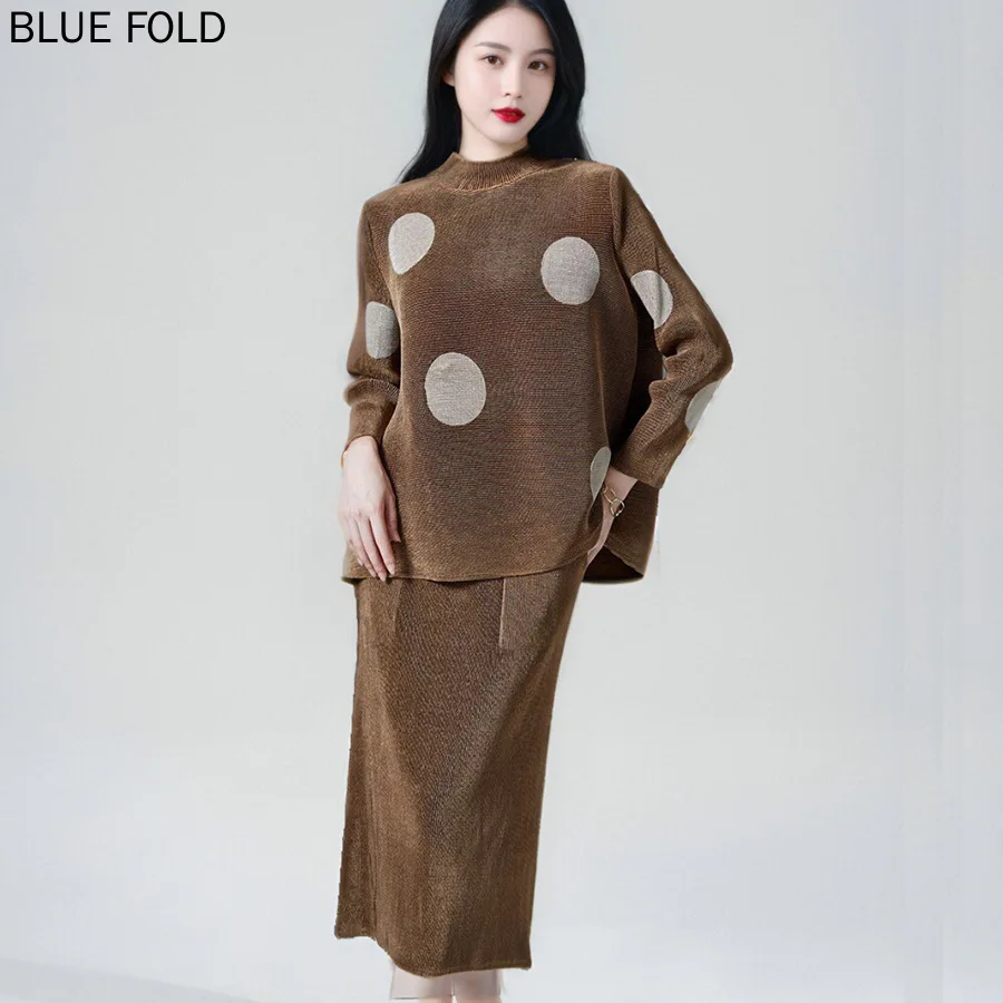 MIYAKE Fashion Velvet Suit Autumn Two-piece Set High-end Women's Loose Top Wrap Hip Skirt Women's Clothing PLEATS Skirt Sets