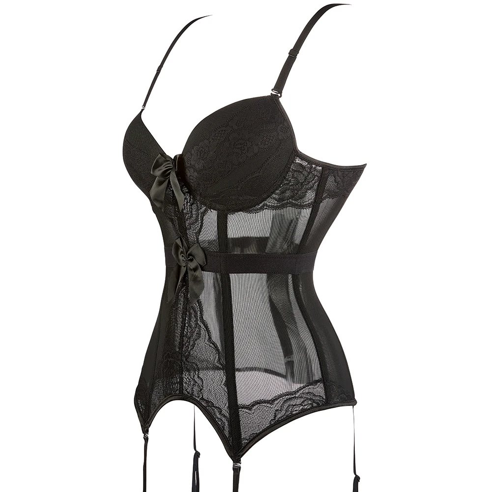 Adjustable Straps Transparent Sexy Corset Body Shapewear Women Lingerie Bustier With Suspenders