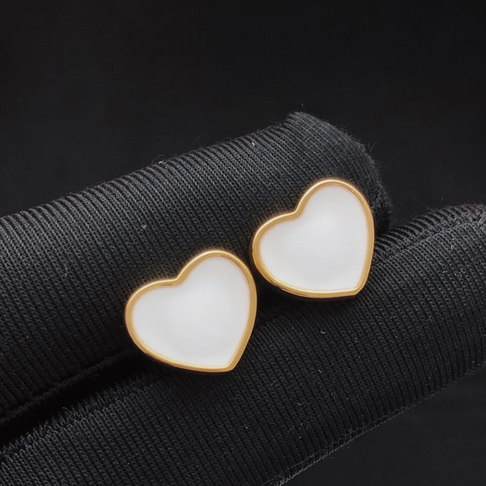 

Gold Border White Enamel Heart Stud Earrings - Fashion Jewelry Minimalist Elegant Trendy Romantic Valentine's Gift