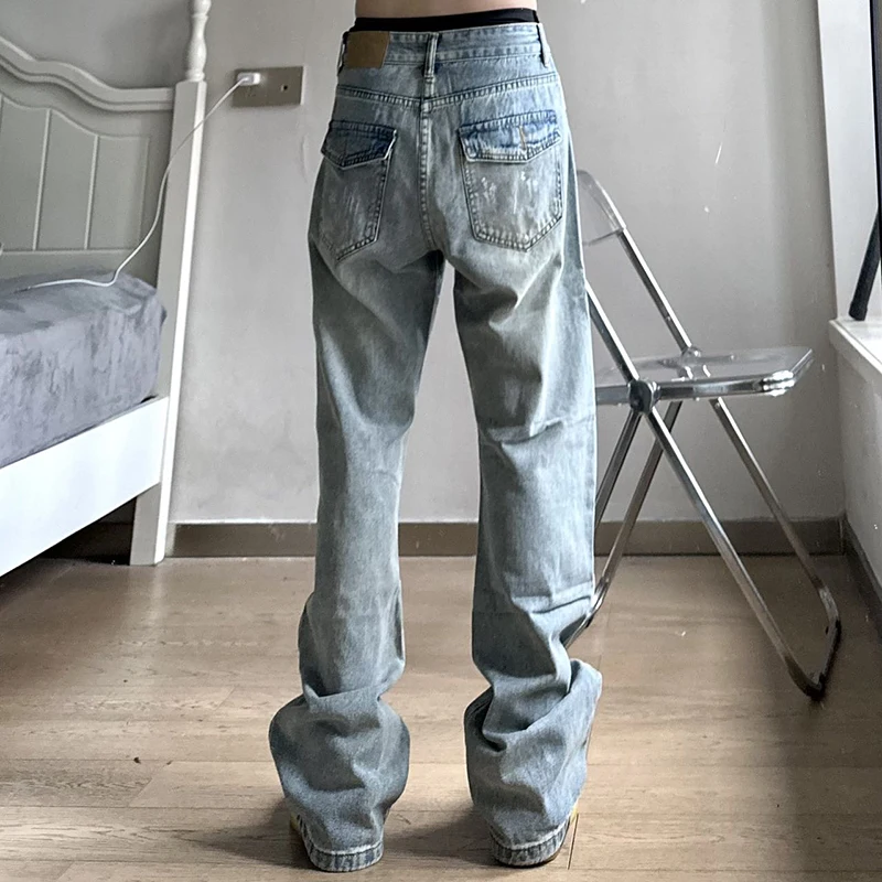 Mens Jeans Casual Slim Trendy Straight Spring Autumn Splash Ink Simple High Street Teenagers American Style Retro  Popular