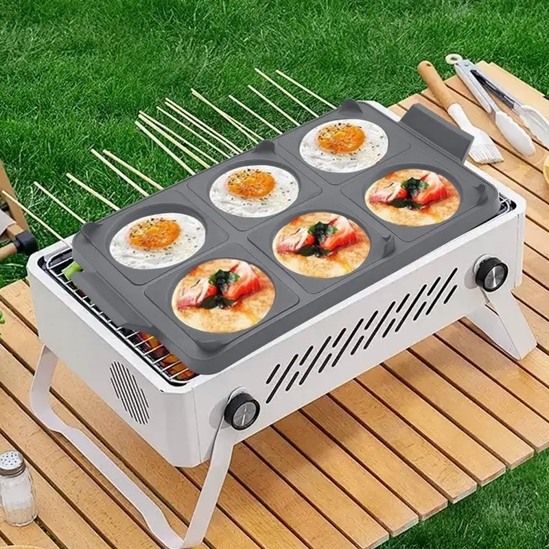 Stampo per pancake in silicone Stampo per uova multifunzione Anello per uova 6 griglie Padelle per frittata resistenti al calore antiaderenti Vassoio per anelli per uova Teglia da forno