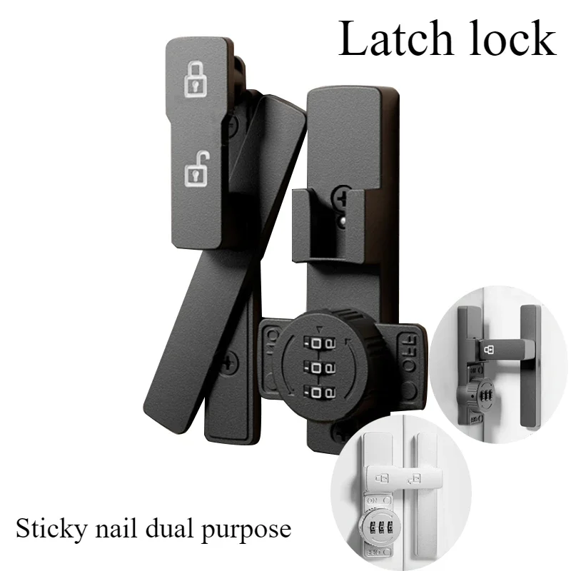 

Lock 3 Digit Pin Lock Glow-in-the-dark Sticky Nail Dual Purpose Wardrobe Bathroom Sliding Door Anti-theft 90°/180° Installation