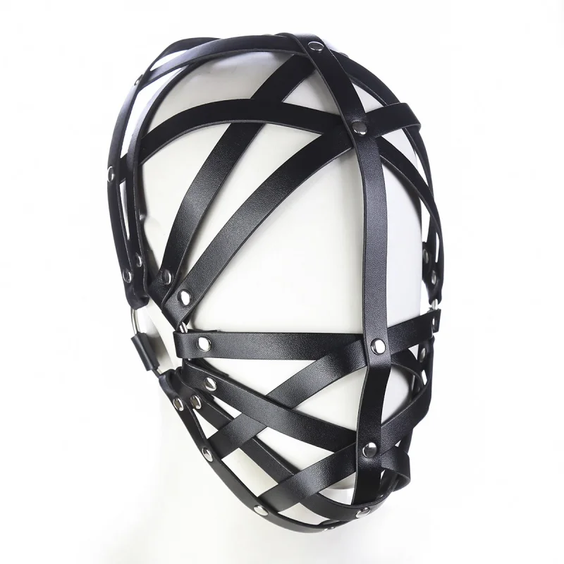 

Exotic Costumes Black Leather Harness Bondage Men Headgear Sexy Hollow Out Fetish Face Masks Cosplay Adults Roleplay Party Games