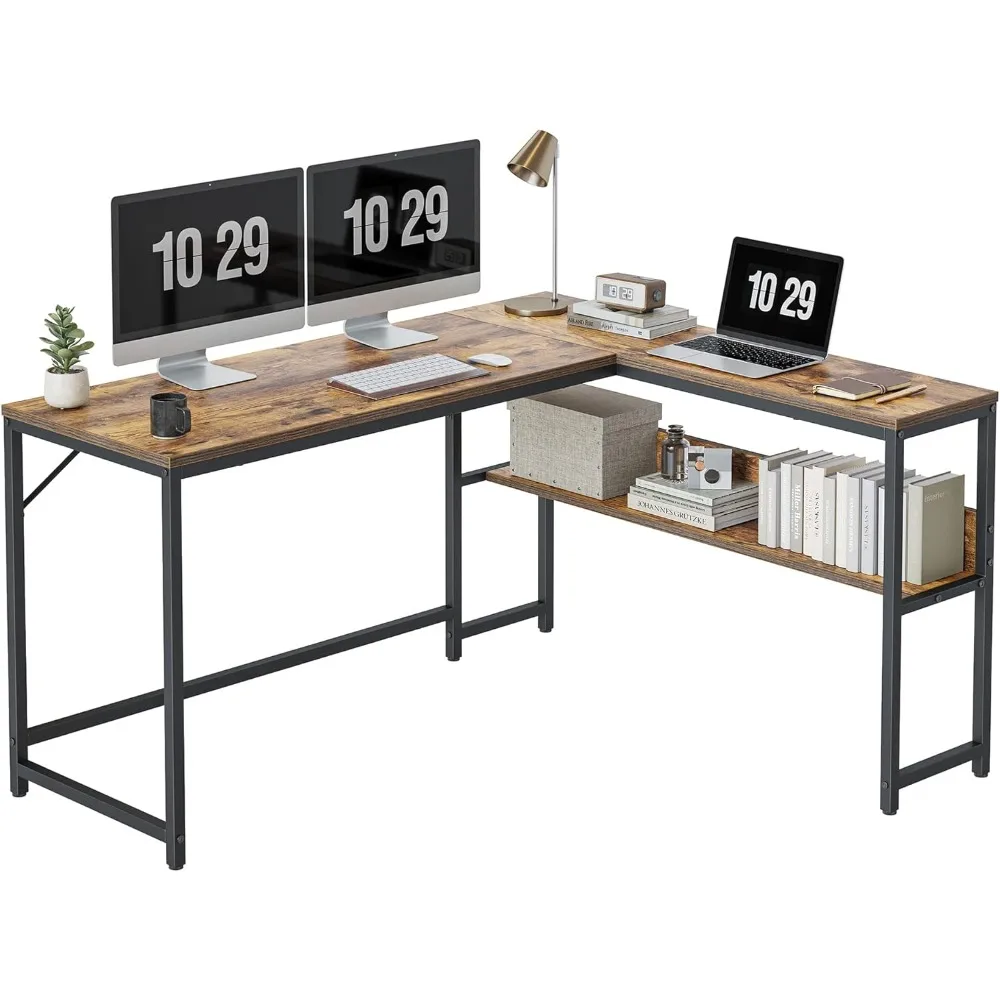 

L Shaped Desk, 55.1 inch Corner Computer Desk with Storage Shelves, Home Office Desk with Bookshelf for Writing Gaming Study