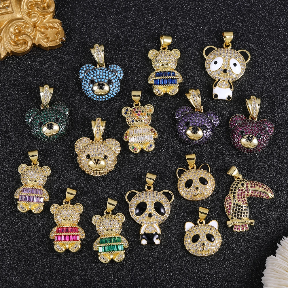 Juya DIY 18 Karat echt vergoldet cz Kupfer Leopard Panda Bär Tiger Charms für handgemachte Weihnachten Frauen Anhänger Schmuck herstellung – Detail 1