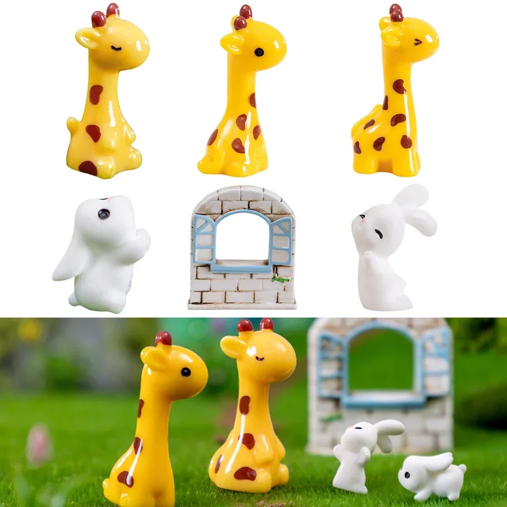 Miniature Giraffe Rabbit Model Mini Bunny Figurine Desktop Garden Landscape Ornament Resin Animal Craft Toys Home Office Decor