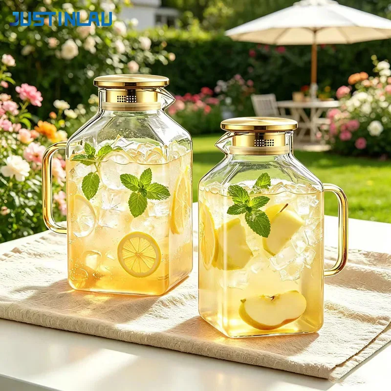 

JUSTINLAU 3800ml Glass Cold Water Pitcher Tea Pot Heat Resistant Square Glass Water Kettles Home Office Summer Juice Milk Kettle