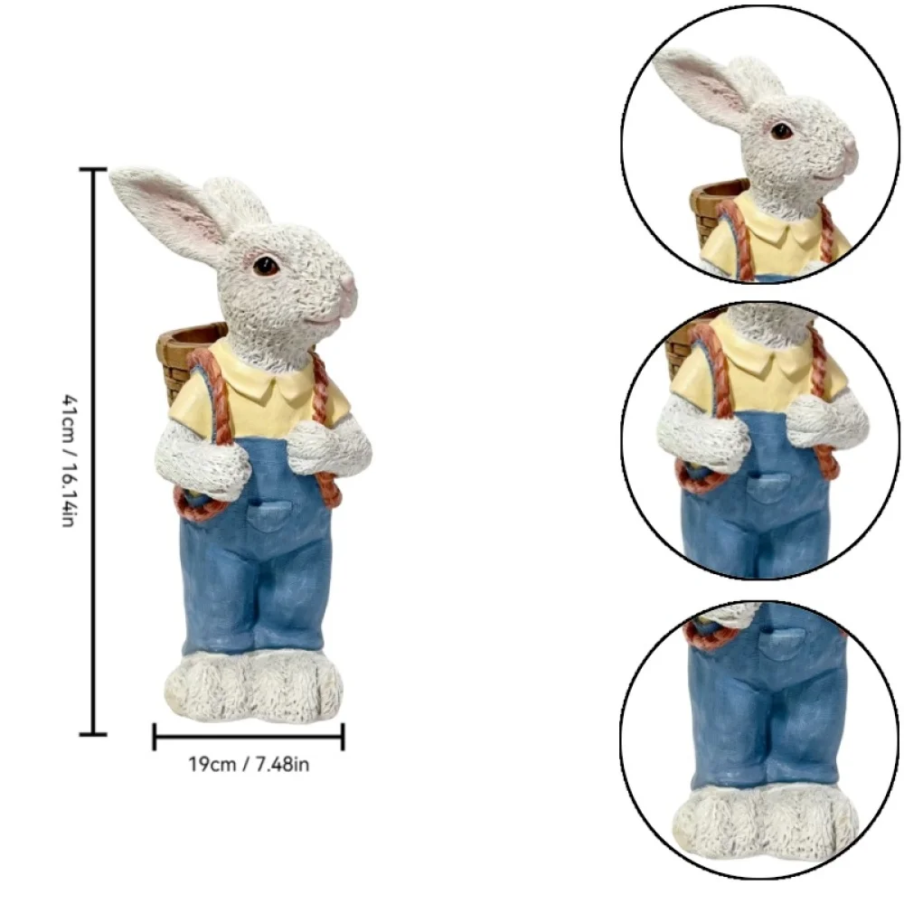 Simulated Couple Rabbit Statue Flower Pot Ornament, 17'' Resin Crafts Garden Sculpture Decor, Household Guardian Ornament, Ideal Gift for Independence Day for Yard Home Outdoor Decor view 3