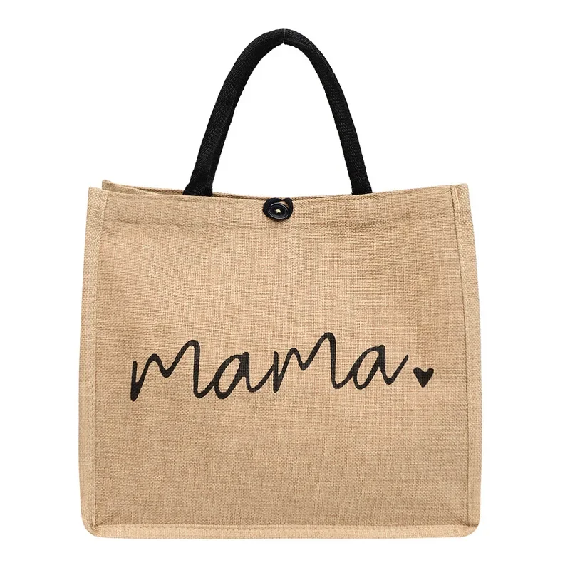 Women Large Capacity Tote Bag Mama Letter Printing Casual Fashion Linen Handbag Shopping Shoulder Bag Mother’s Day Gifts for Mom