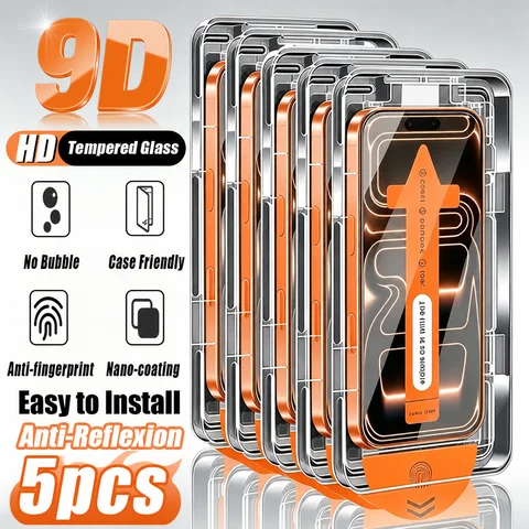 Защитные стекла HD для iPhone, 5 шт, автоматическая установка, устойчивые к царапинам — фото товара