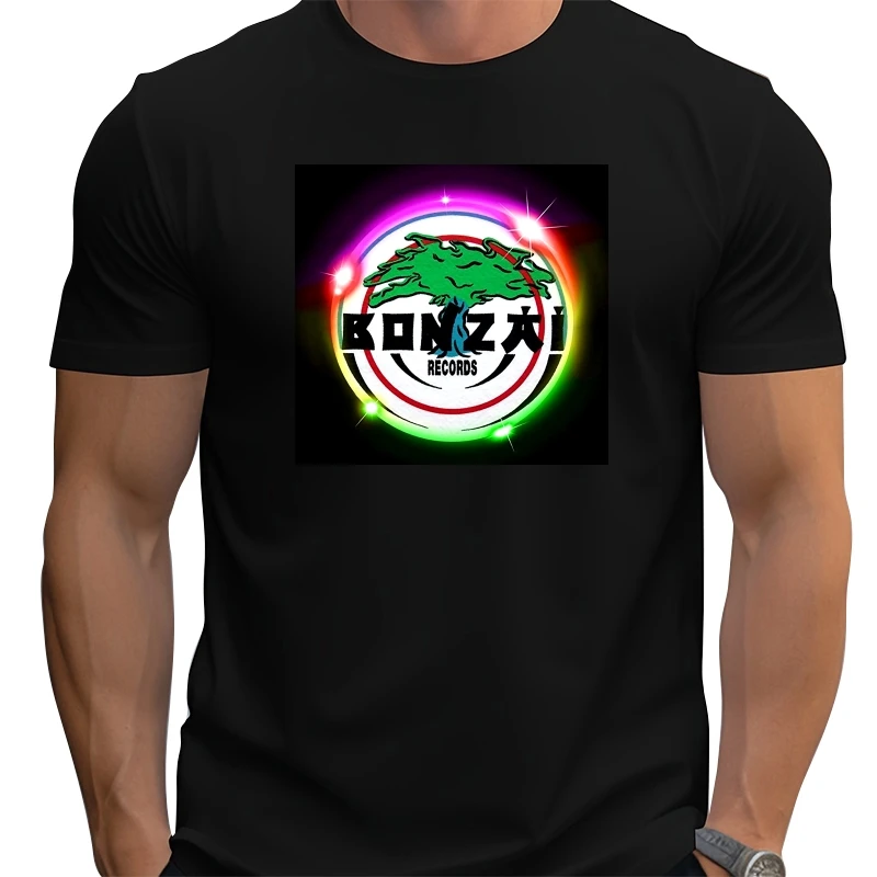 

Men Bonzai Records Light Circle Black Casual T Shirt