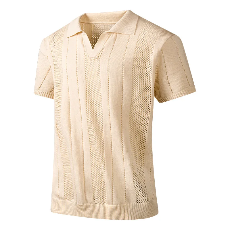 Men's Summer Breathable Polo Shirt Short Sleeve Solid Color Casual Polo Shirts for Men Lightweight Stretch hollowed Polo ﻿