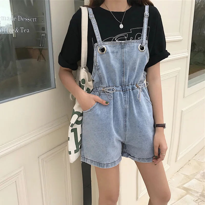 Ladies Sexy Off-shoulder Adjustable Denim Chic Girl Streetwear Summer Korean Version of Harajuku Loose Casual Ladies Jumpsuit