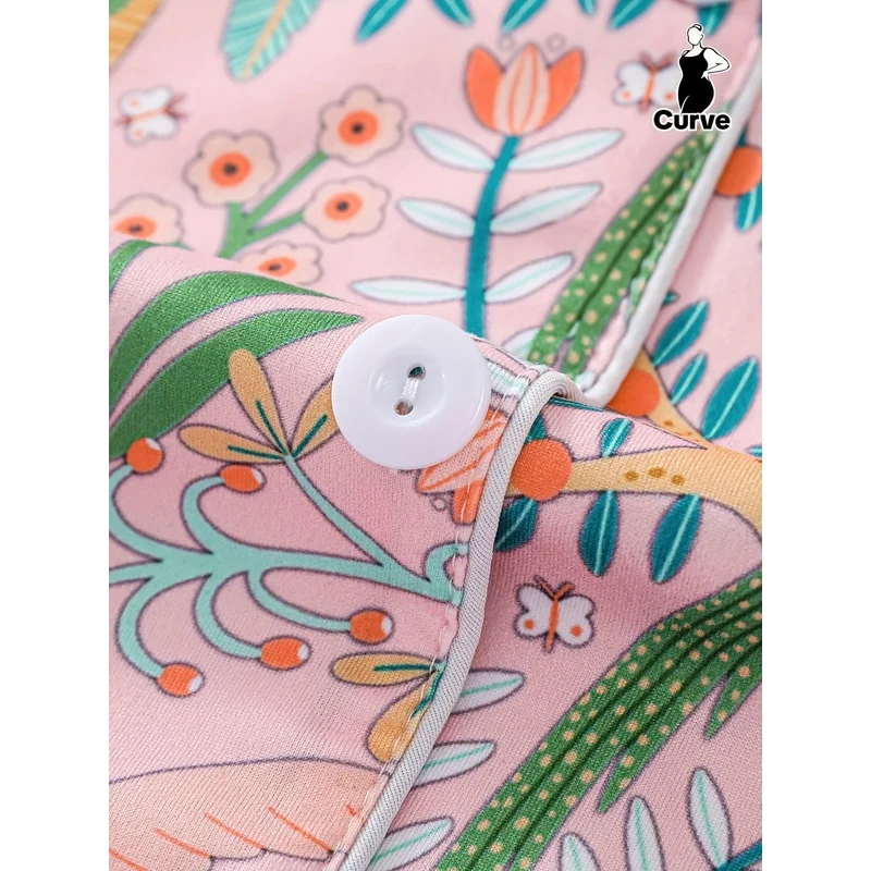 Women's Pastel Botanical Print Pajama Set Short Sleeve Button Down Top Shorts Soft Sleepwear Loungewear Summer Home Wear 5
