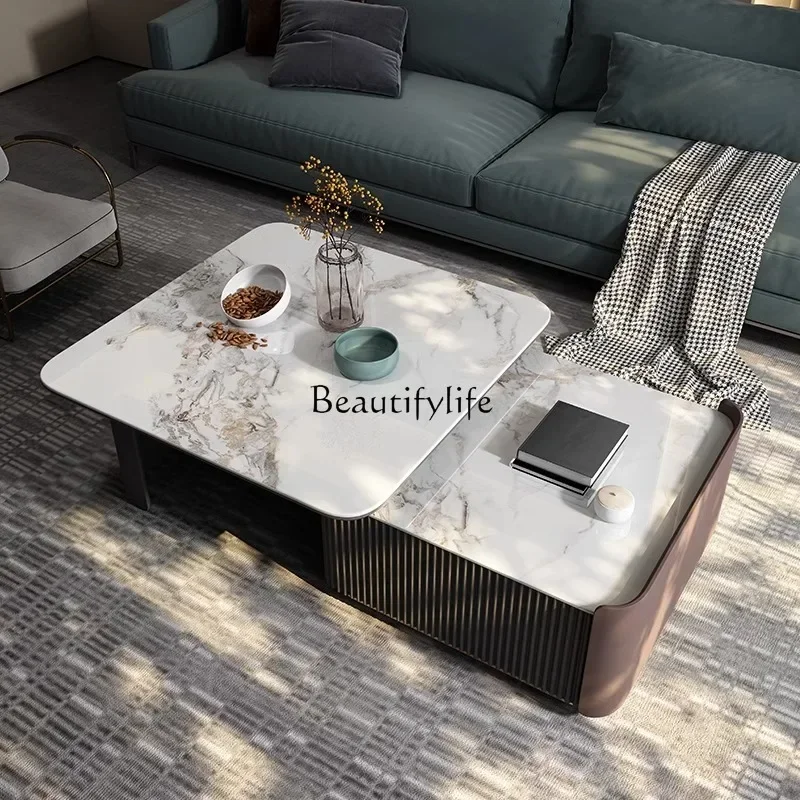 

06Light luxury rock slab coffee table Italian minimalist square size combination living room home