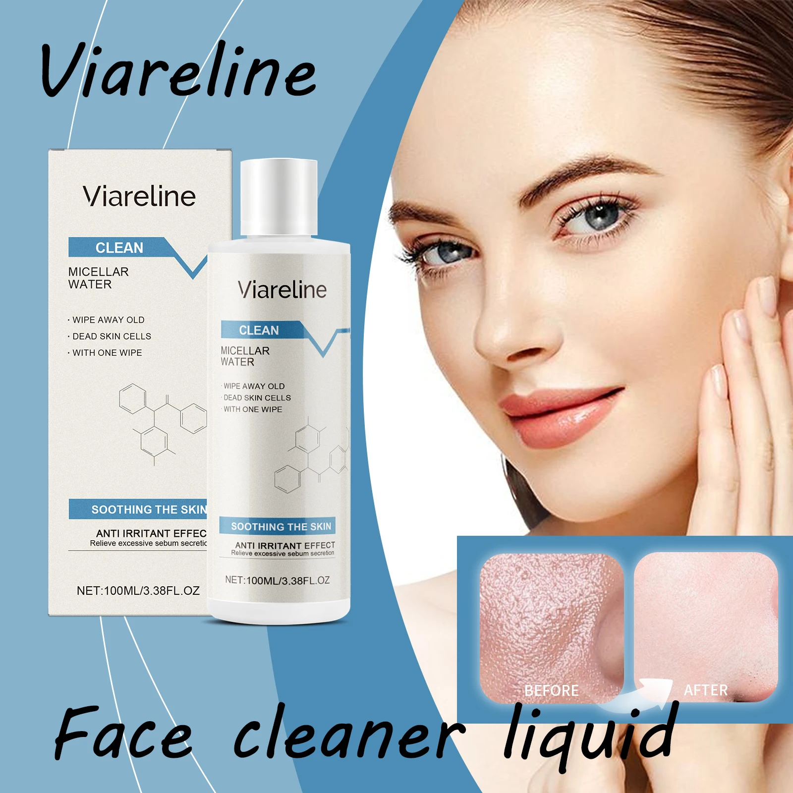 

Viareline Face Cleaner Liquid Gentle Remove Makeup Smoothing Skin Remove Dead Skin Moisturizing Softening Face Cleaner Water
